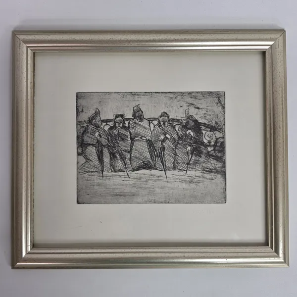 Agda Holst (1886–1976), Grafik / Etsning – "Sittande gummor", inramad