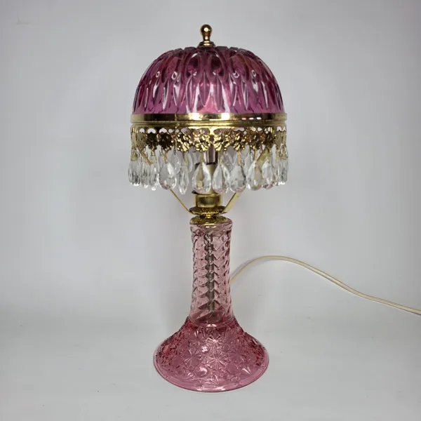 Vintage Michelotti Boudoir Lampa i rosa, med prismor. 