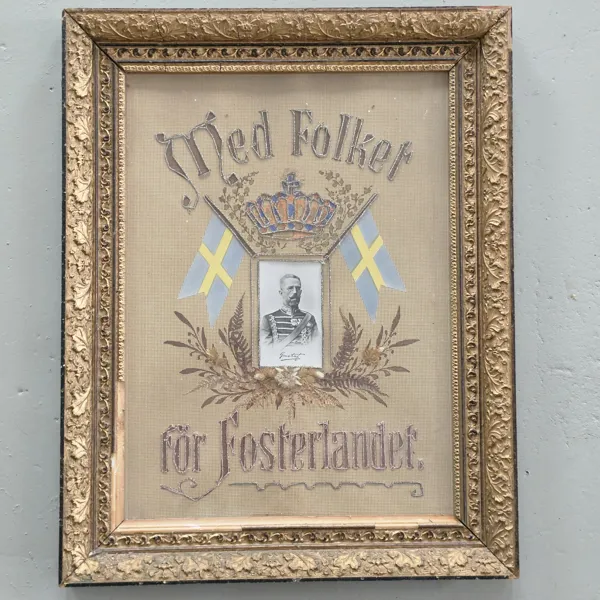 Gustav V – Unikt broderi på perforerad kartong, ca 1908