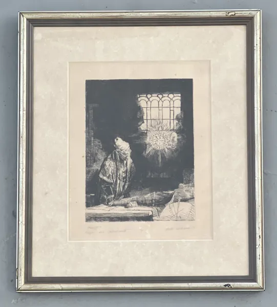 REMBRANDT. Efter "Faust", etsning, signerad.