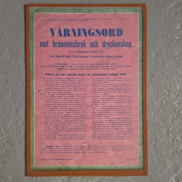 Nykterhetsaffisch (1887) – Magnus Huss "Varningsord mot brännvinsbruk"