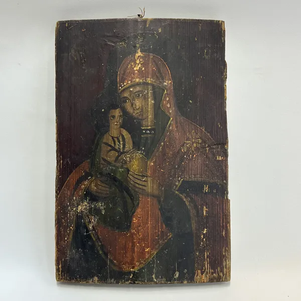 Rysk ikon – Guds Guds Moder med Barnet (Eleusa / Hodegetria-typ), 1800-tal / tidigt 1900-tal