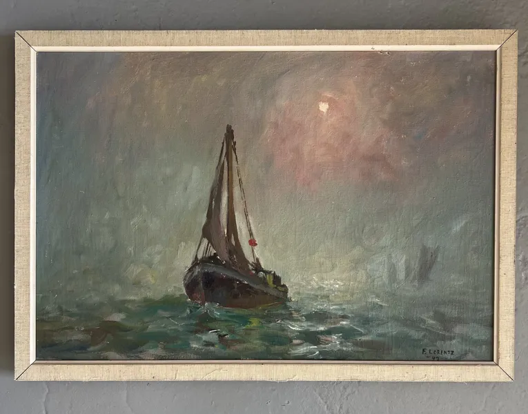 Målning / Olja: Marint motiv med fartyg – Frans Lorentz, 1944