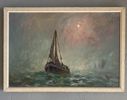 Målning / Olja: Marint motiv med fartyg – Frans Lorentz, 1944