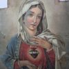 Antik KATOLSK Kyrkoplåt i Dubbelsidig motiv av Jesus och Maria