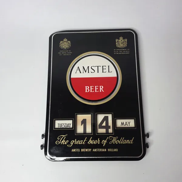 Amstel Evighetskalender/Plåtskyllt - Retro Öreklam. "Great Beer of Holland"