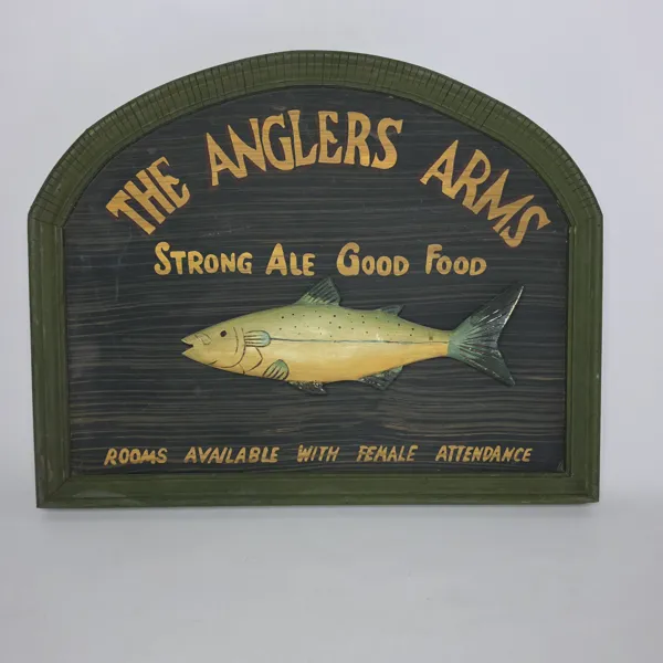 Engelsk Pubskylt i Trä – "The Anglers Arms" (Retro Barinredning)