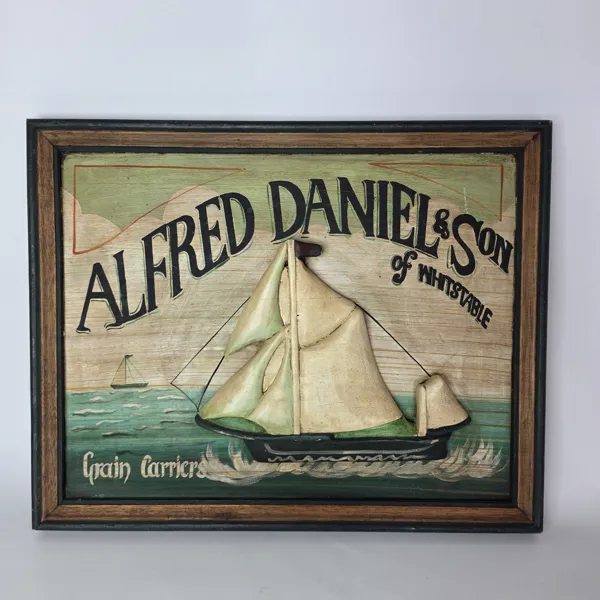 Maritim 3D-trätavla-"ALFRED DANIEL&SON". Vintage väggplakett. England